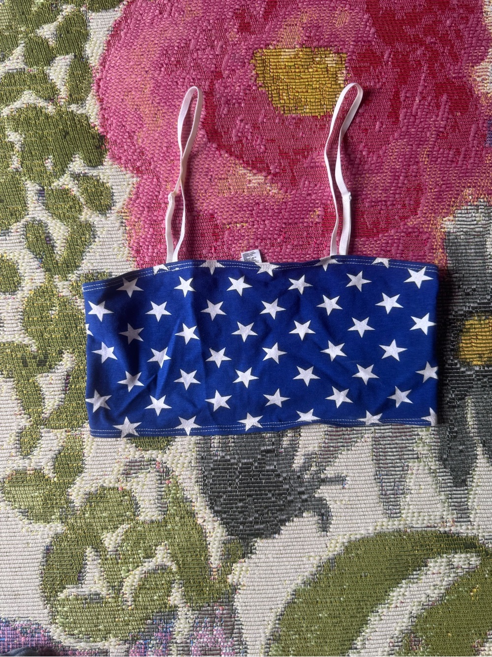American Apparel Blue Star Bandeau Crop Top with Pink Straps